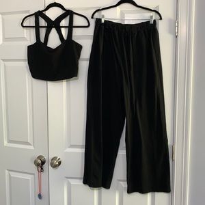 Free People BEACH Wide Leg Pant and Cropped Tank Set Black Size L